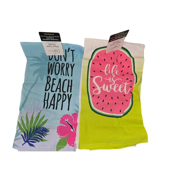 Decorative Flour Sack Towels Life is Sweet Don't Worry Beach Happy - Picture 1 of 5